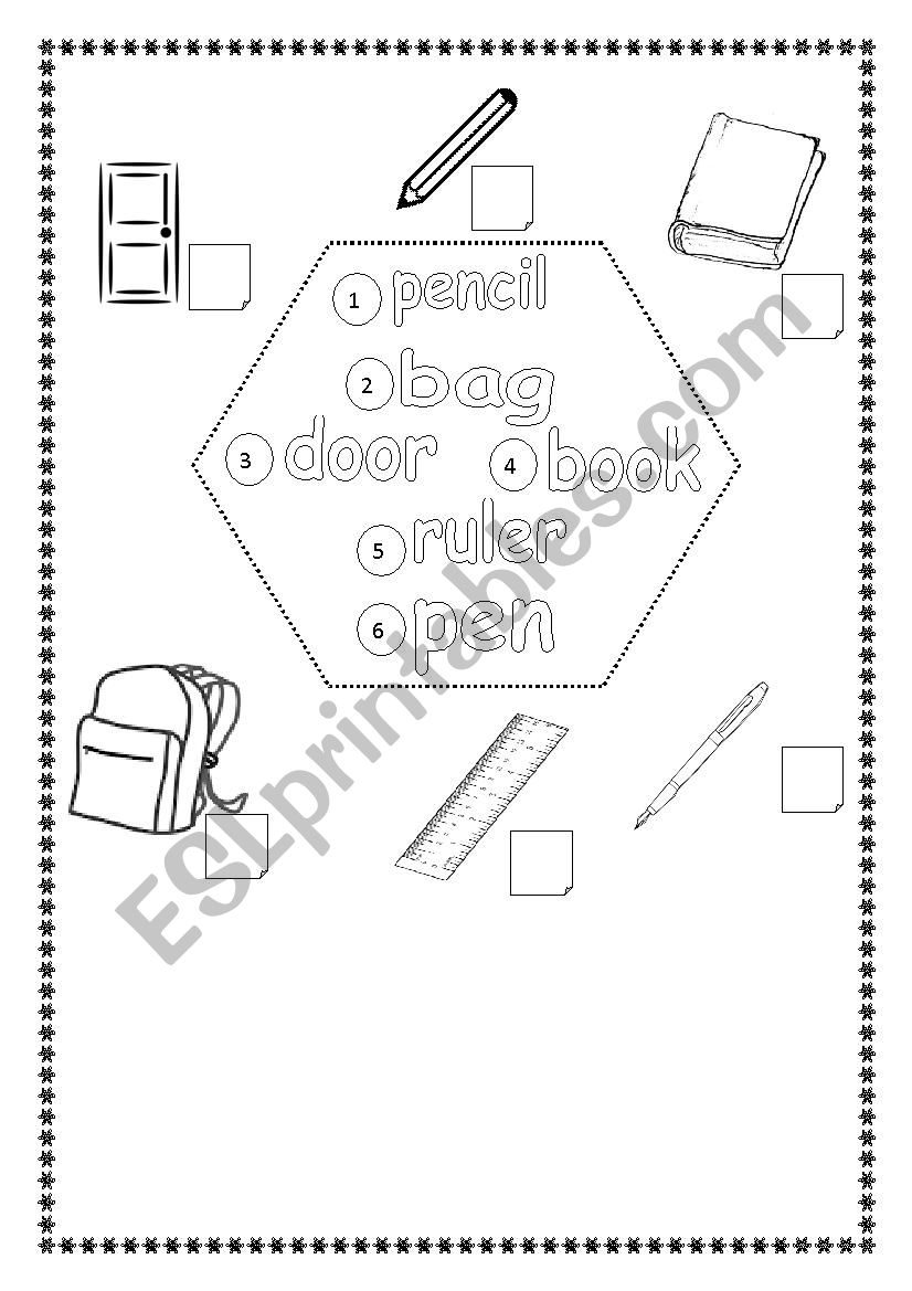 School Objects Numbering worksheet