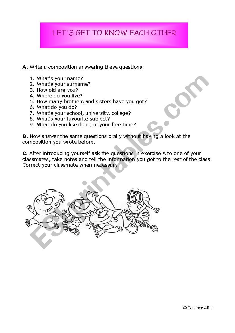LetÂ´s get to know each other worksheet