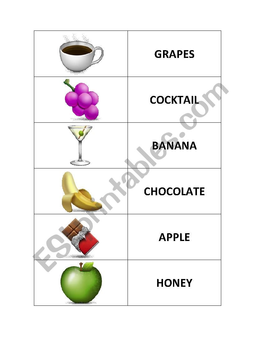 Food & drink dominoes game worksheet