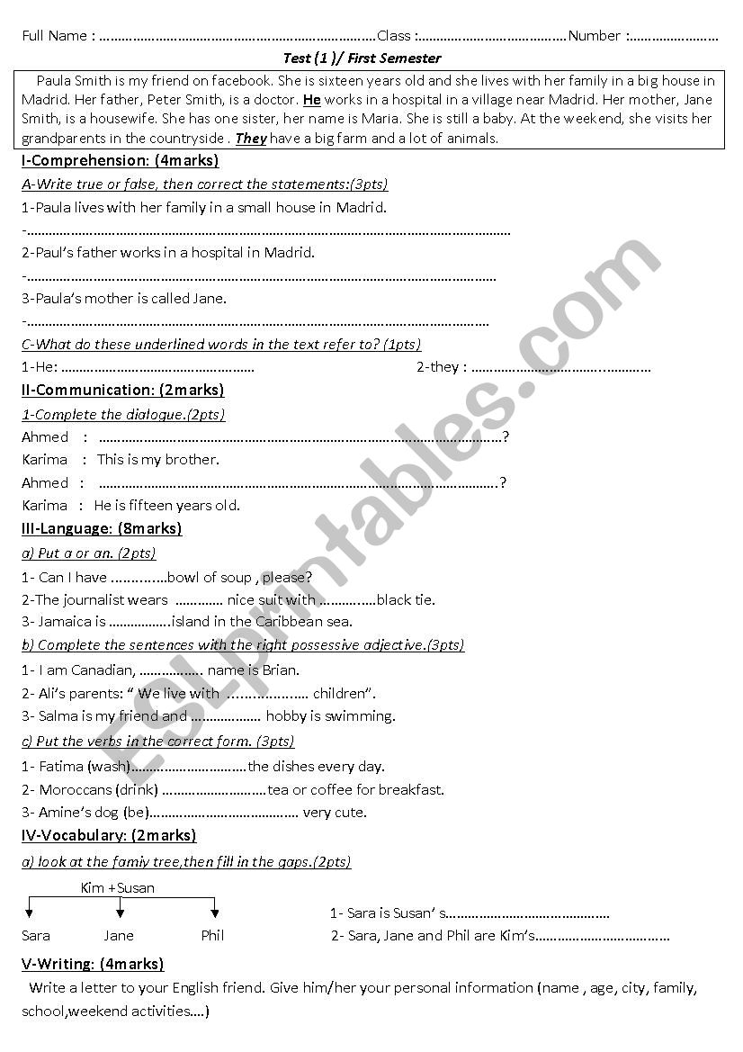 English test for beginners worksheet