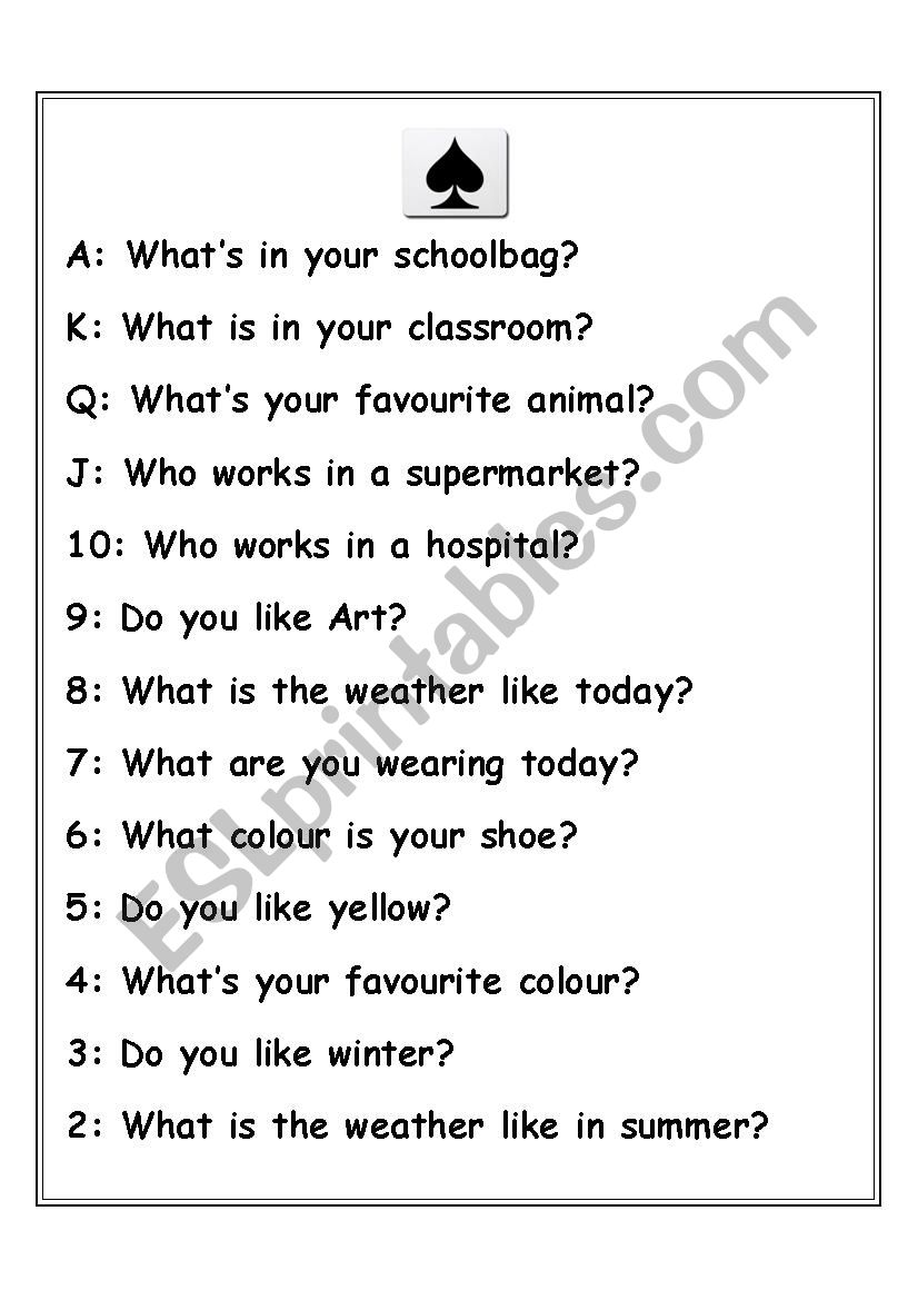 spades worksheet