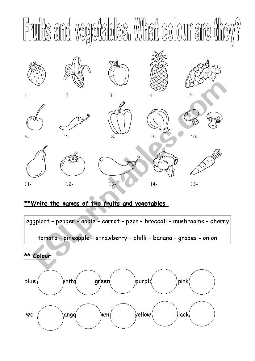FRUITS AND VEGETABLES. WHAT COLOUR ARE THEY?