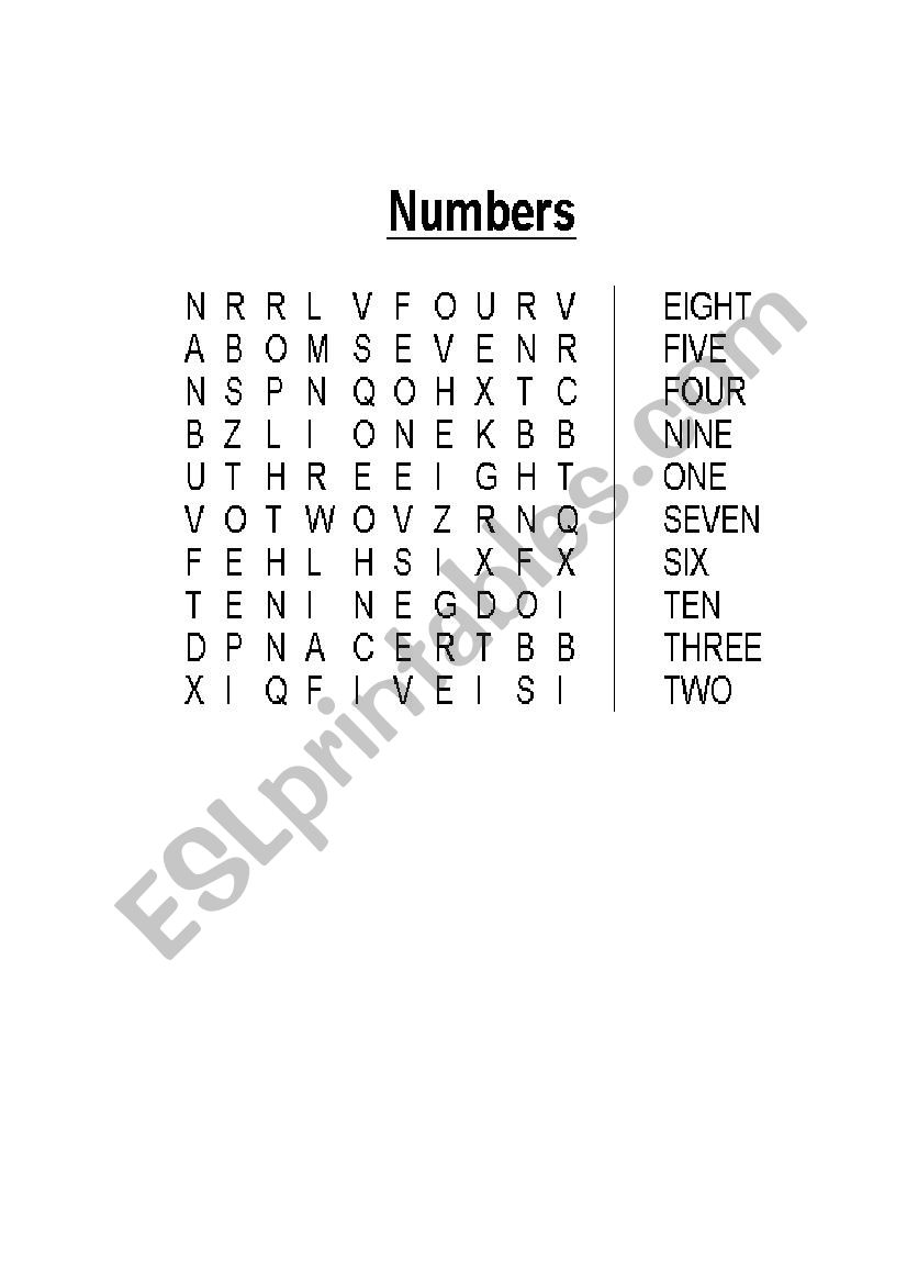 Find the numbers worksheet