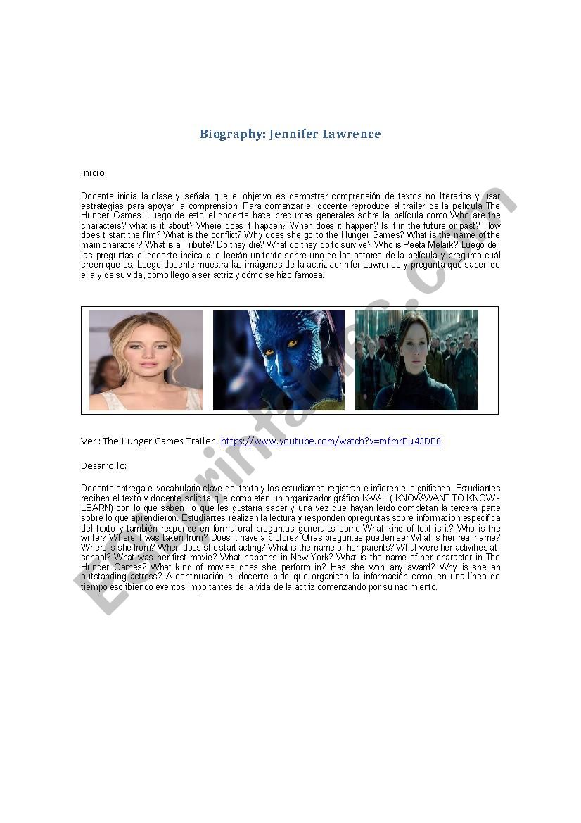 Reading a Biography: Jennifer Lawrence