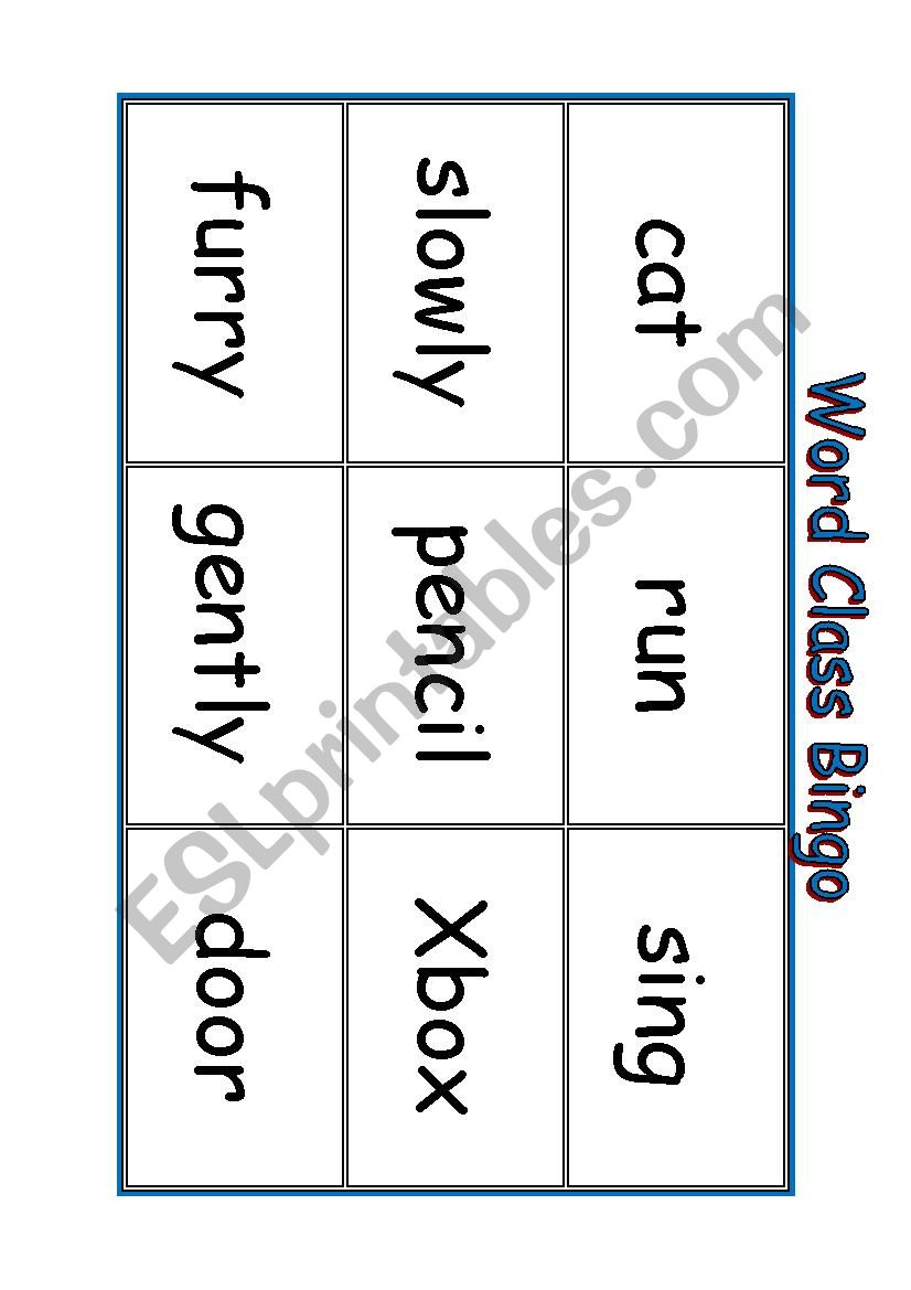 Word Class Bingo (6 players) worksheet