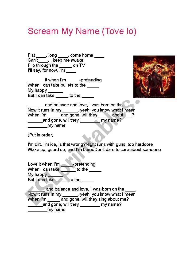 Scream my name worksheet