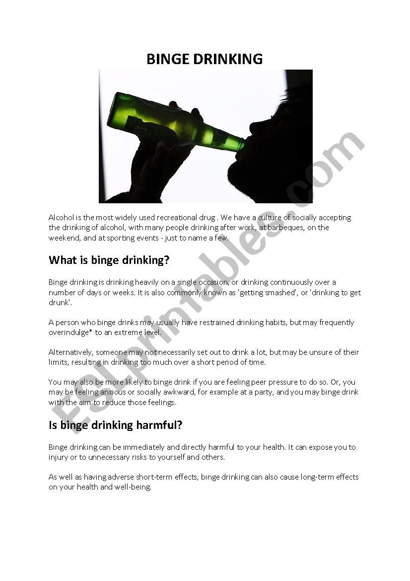 Binge drinking reading comprehension