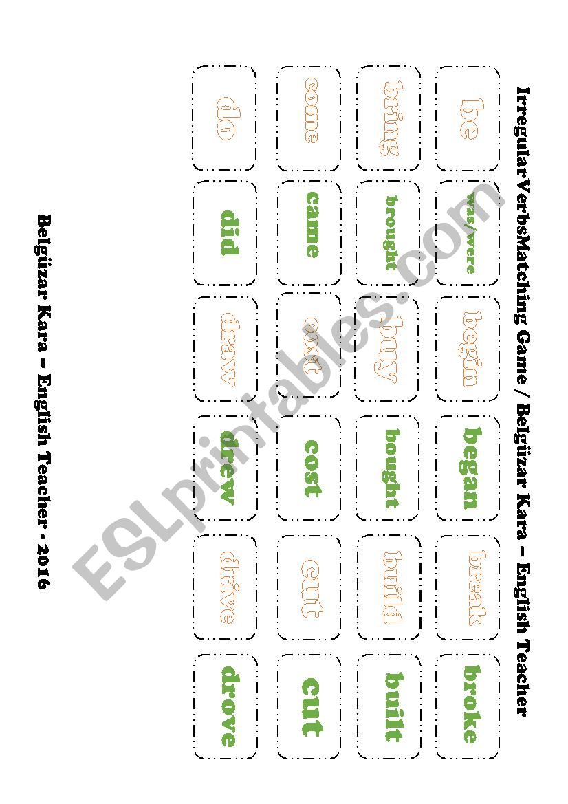 irregular verbs matching game worksheet