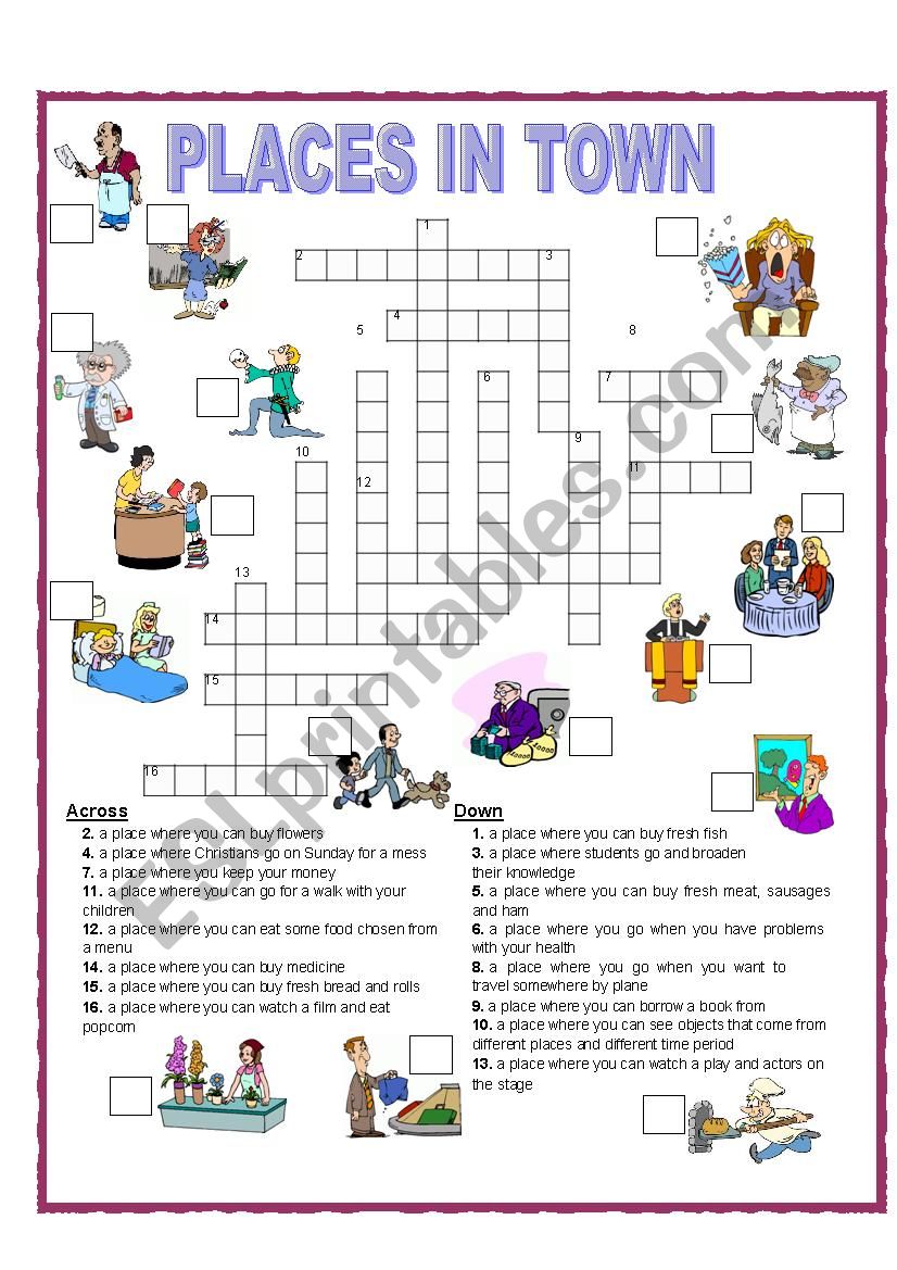 CROSSWORD - PLACESIN TOWN worksheet