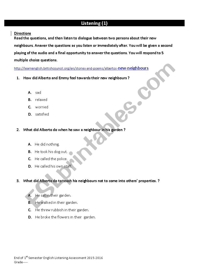 Listening Exam Secondary Stage 