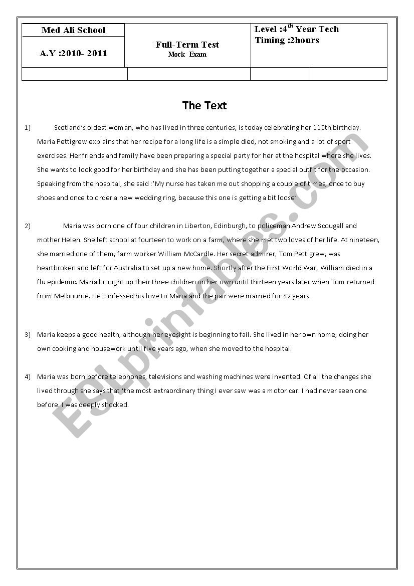 Full Terl Test   Mock exam worksheet