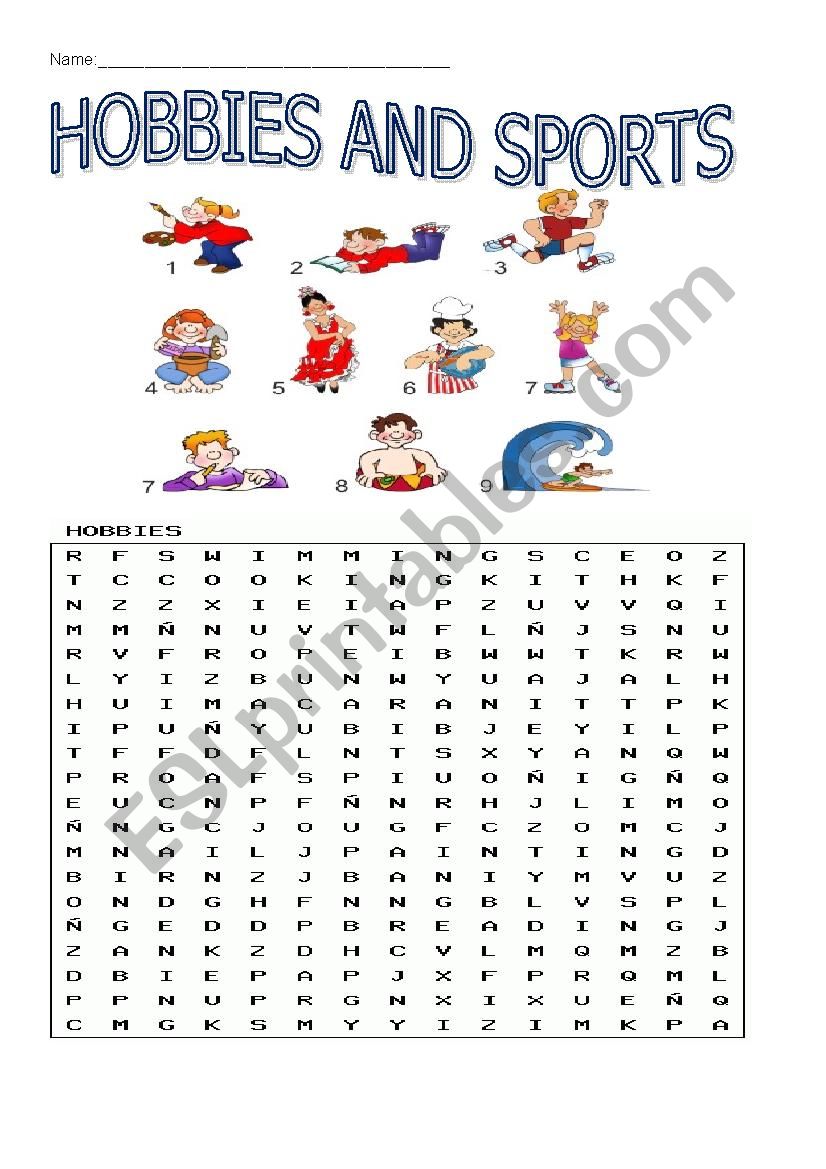 HOBBIES LETTER SOUP worksheet