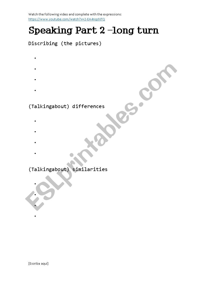 B2 First Speaking Part 2 worksheet