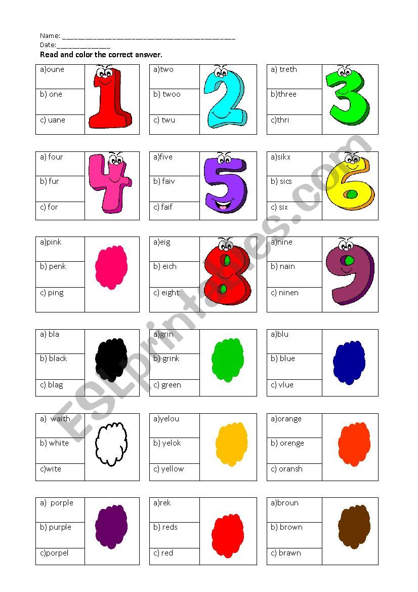 numbers and color worksheet