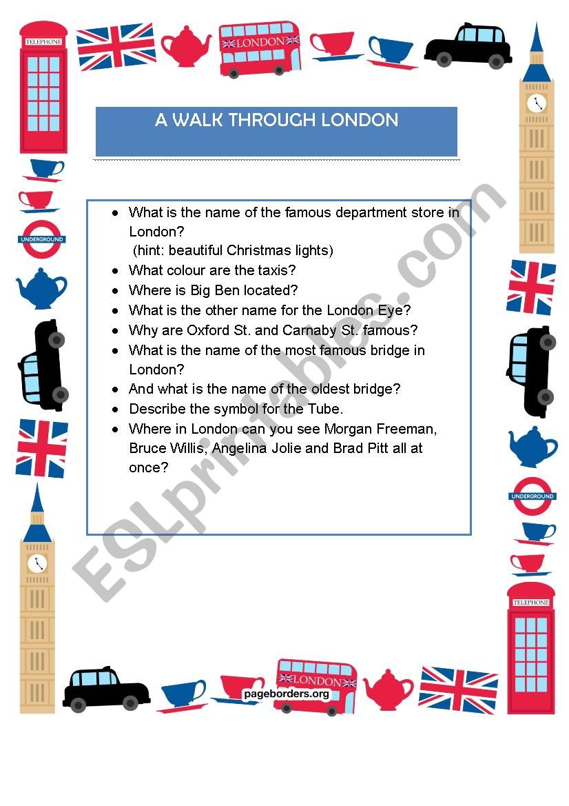 A walk through London worksheet