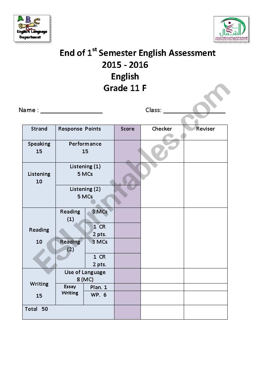 Reading & Writing Exam For.Gr.11 