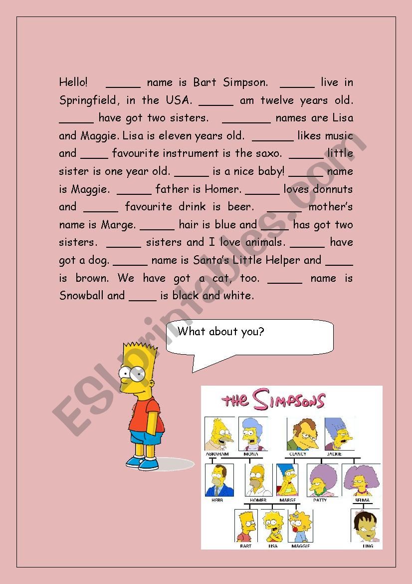 Personal pronouns and possessive adjectives with Bart.