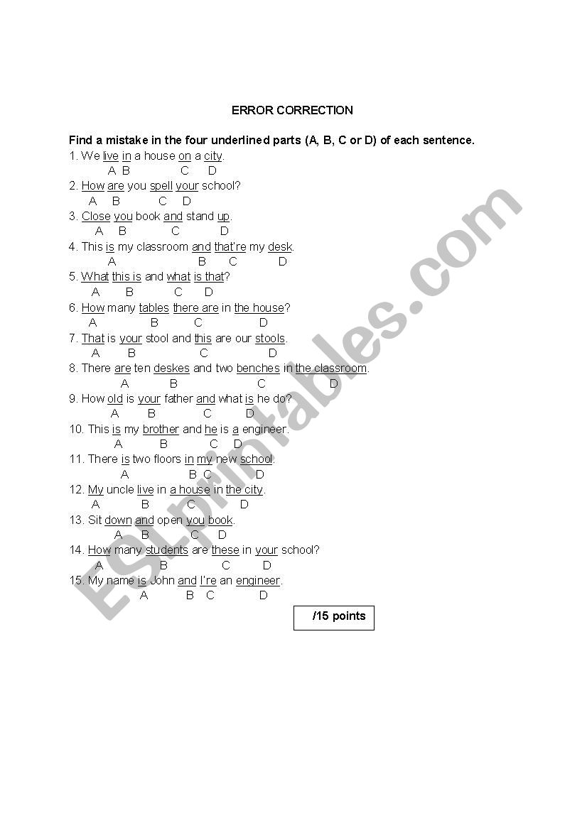 Error Correction 1 - Multiple Choice Questions