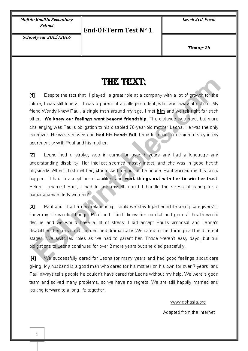 full- term englisg test worksheet