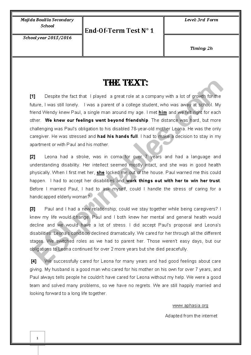 full- term englisg test worksheet