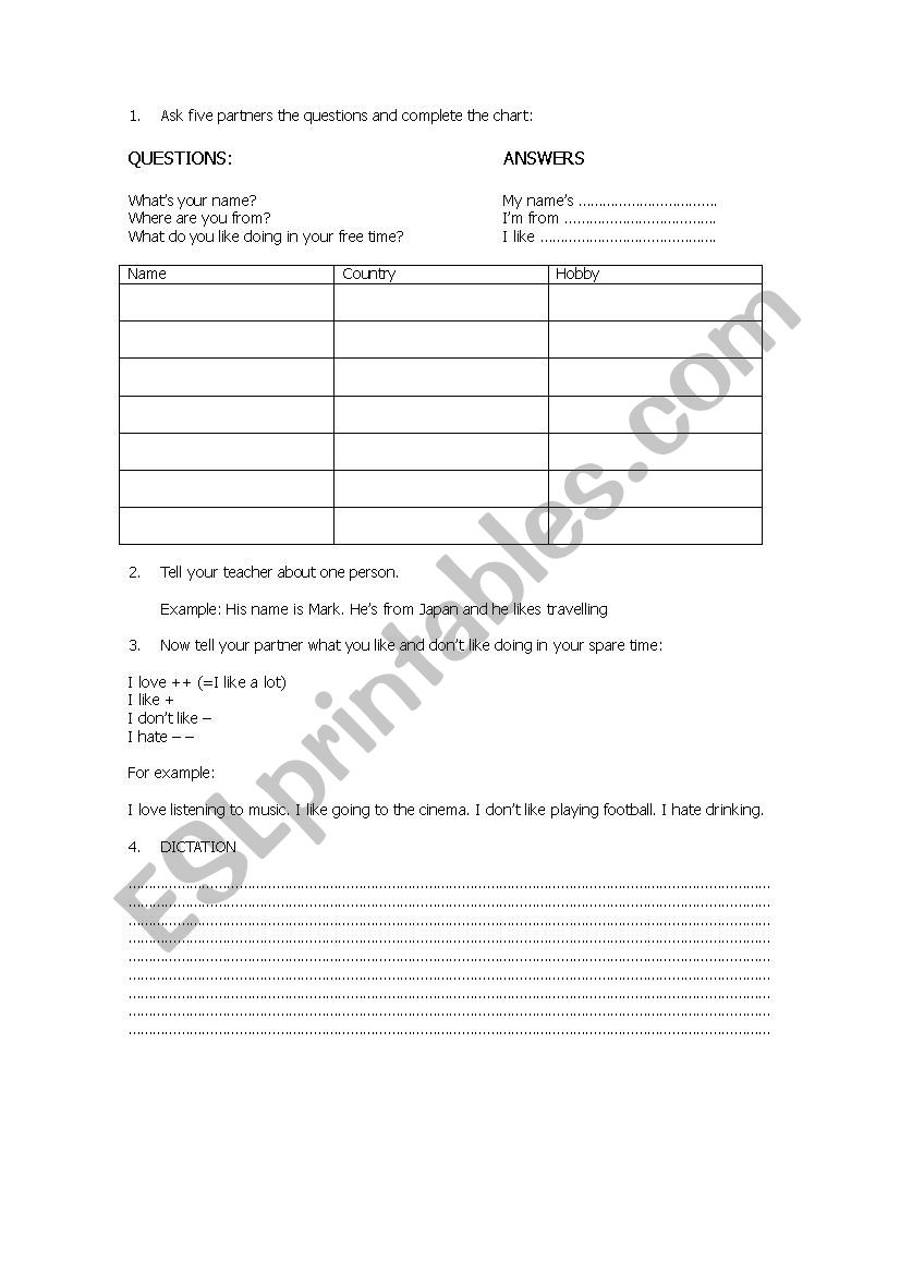 GETTING TO KNOW YOU WORKSHEET worksheet