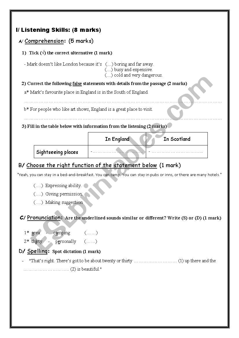 Mid term test 1 Bac (Holidaying and tourism)