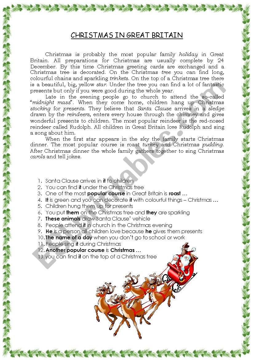 Christmas reading worksheet