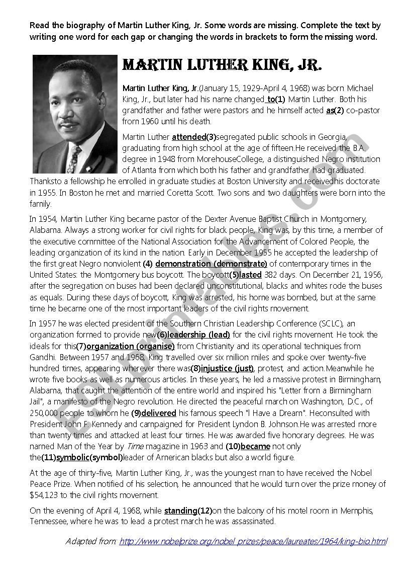 martin luther king english short biography