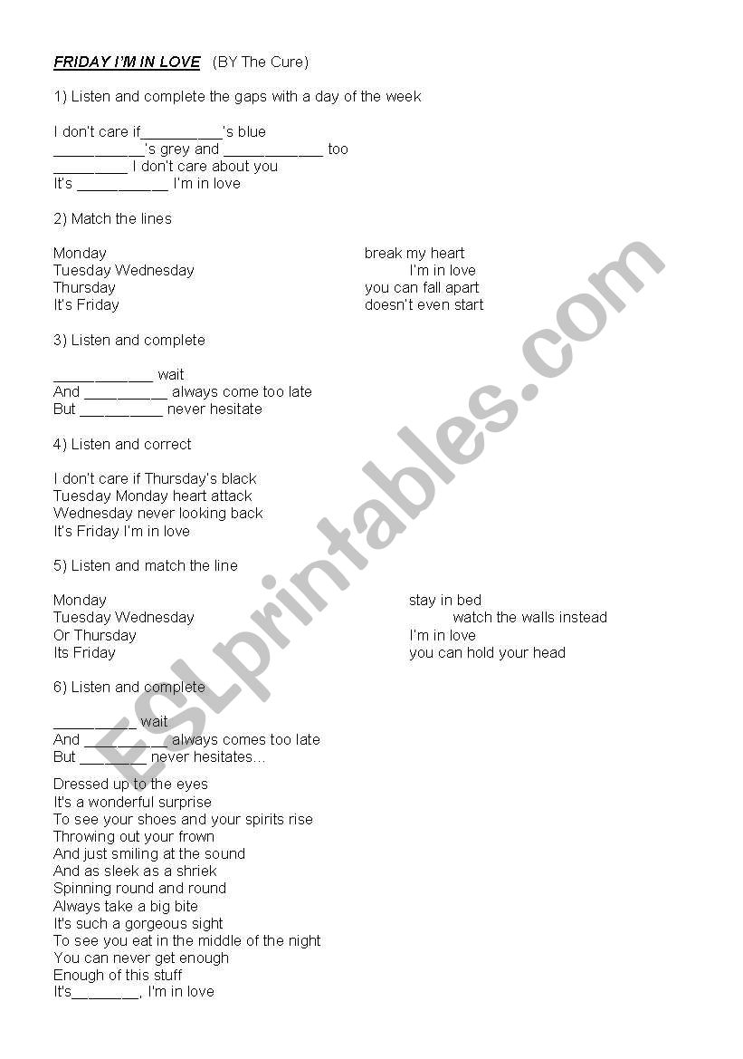 FRIDAY IM IN LOVE worksheet