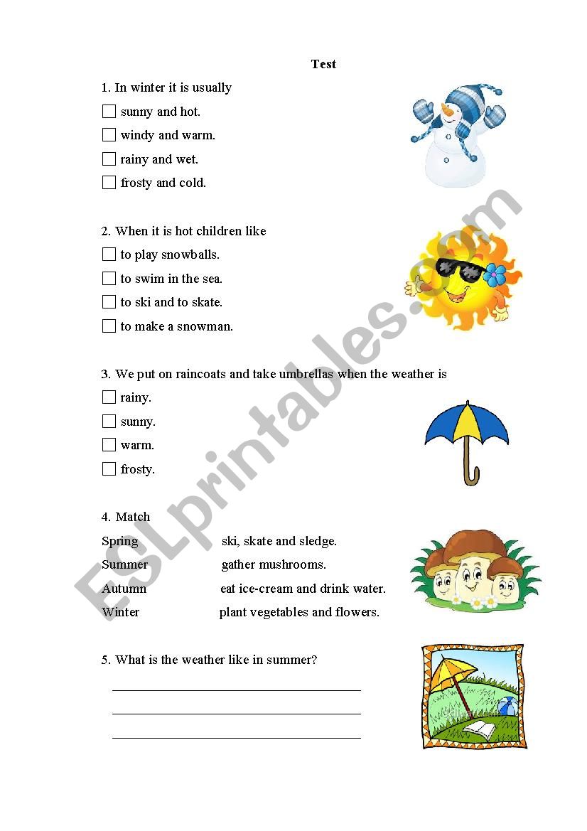 Seasons and weather  worksheet