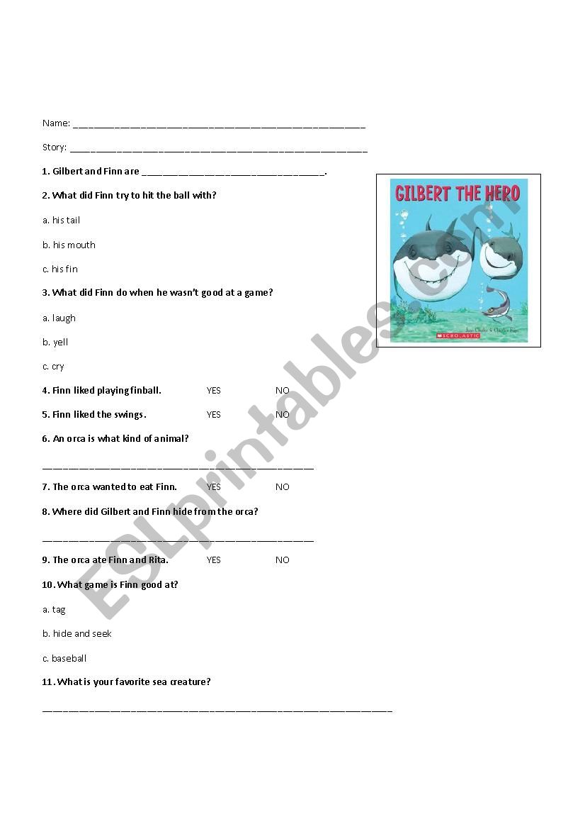 Gilbert the Hero worksheet