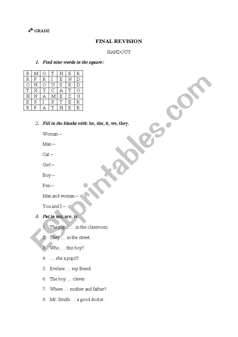 handout worksheet