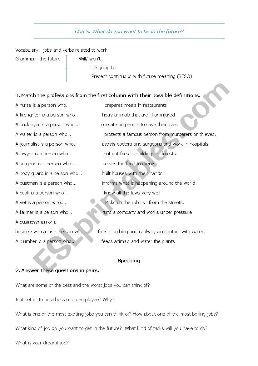 jobs and future tenses worksheet