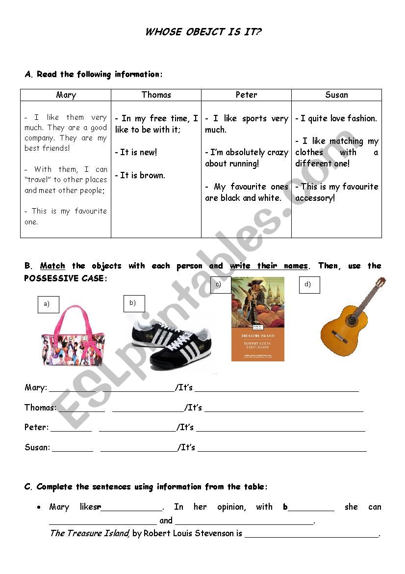 Whose object is it? worksheet