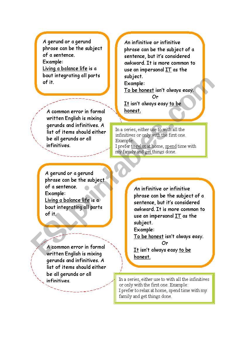 Gerunds and infinitives worksheet