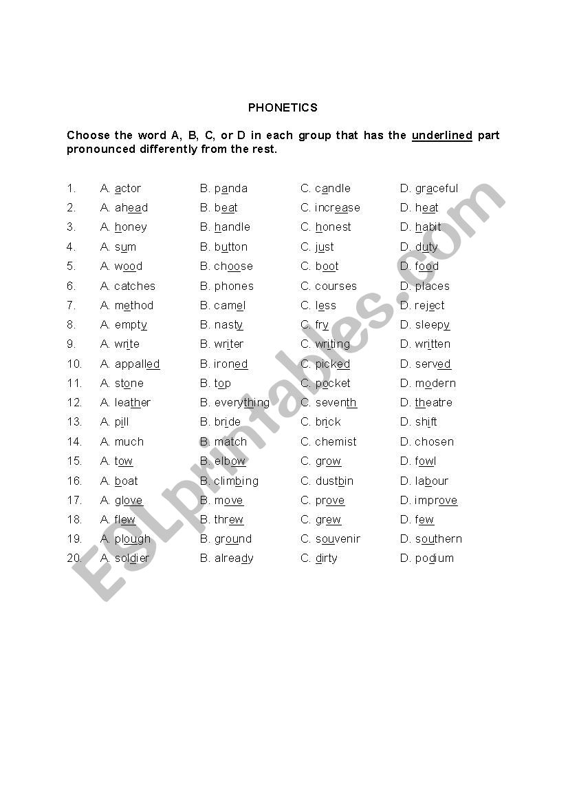 Phonetics (26) - Multiple Choice Questions - ESL worksheet by Mia26806