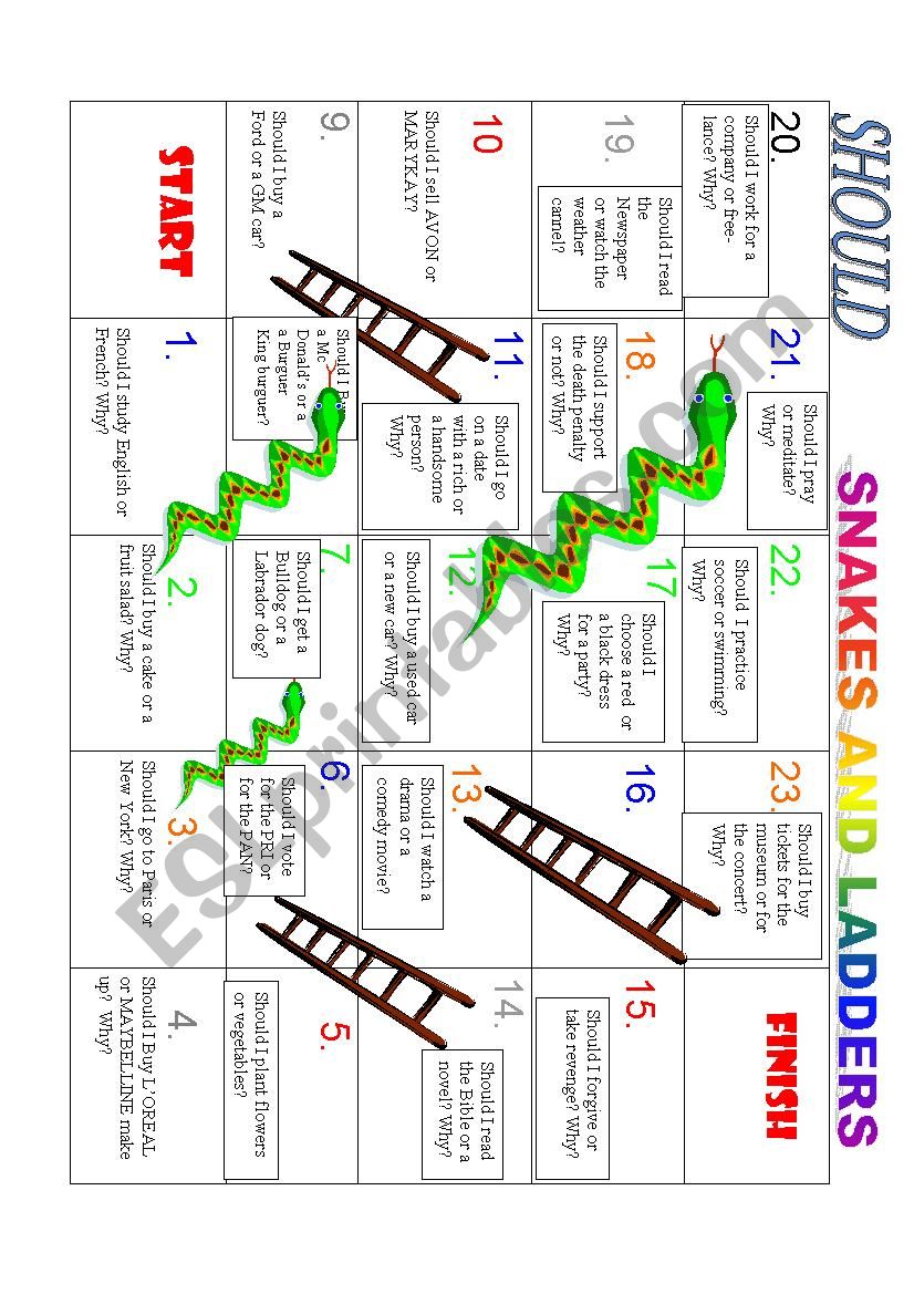 SHOULD SNAKES AND LADDERS worksheet