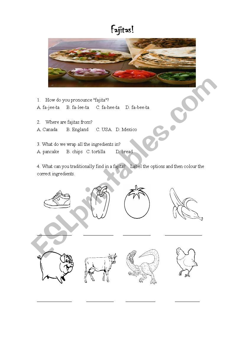 fajitas worksheet