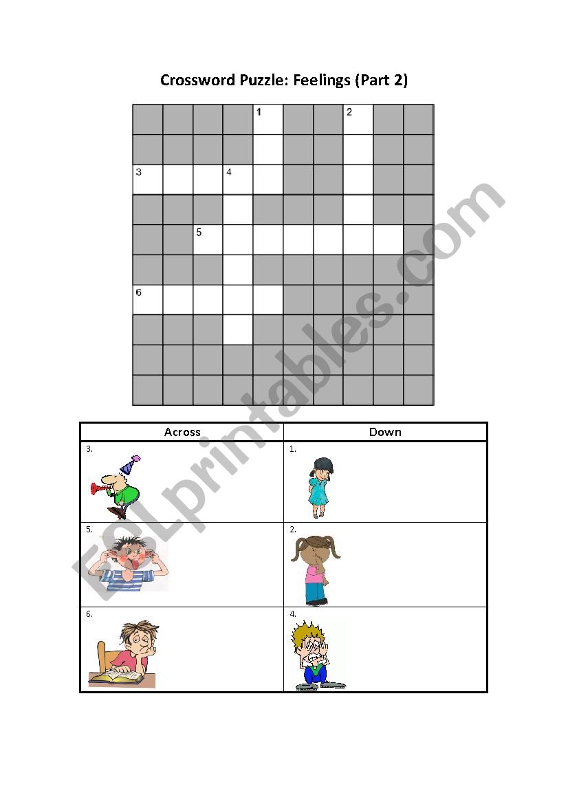 Feelings - Crossword Puzzle 2 worksheet
