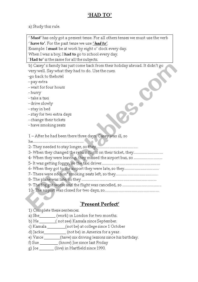 Must-had to-Present Perfect worksheet