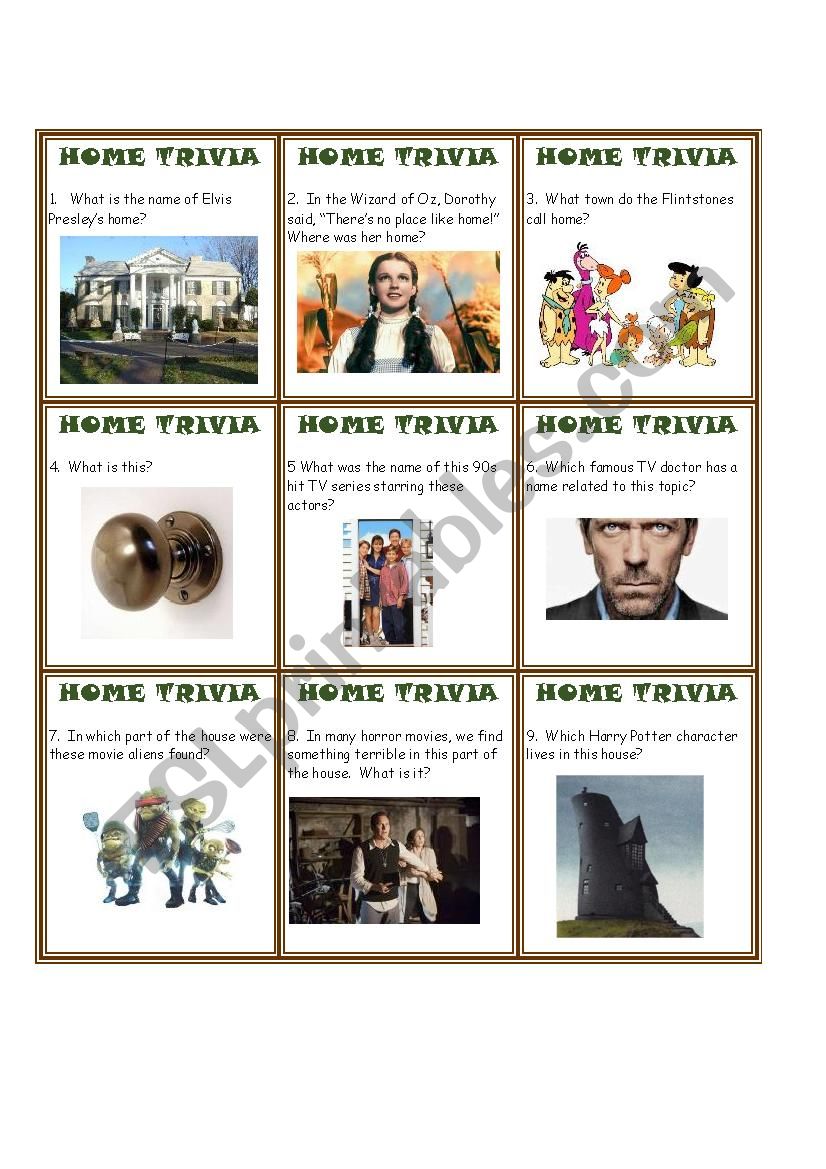 Home Trivia Game worksheet