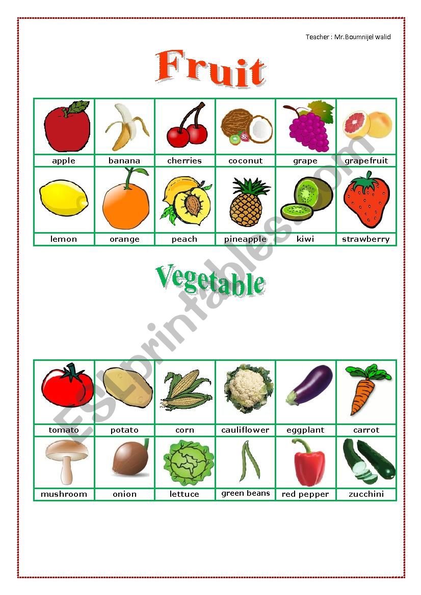 fruit and vegetables worksheet