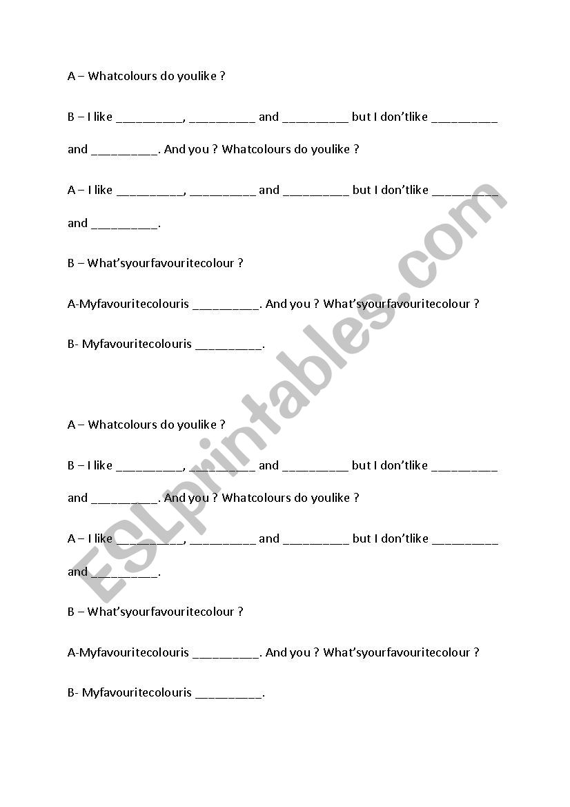 dialogue about colours worksheet