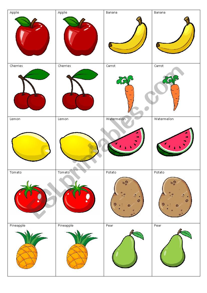 Memory Fruits and Vegetables worksheet