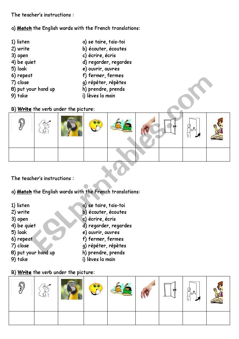 teachersinstructions exercise or test