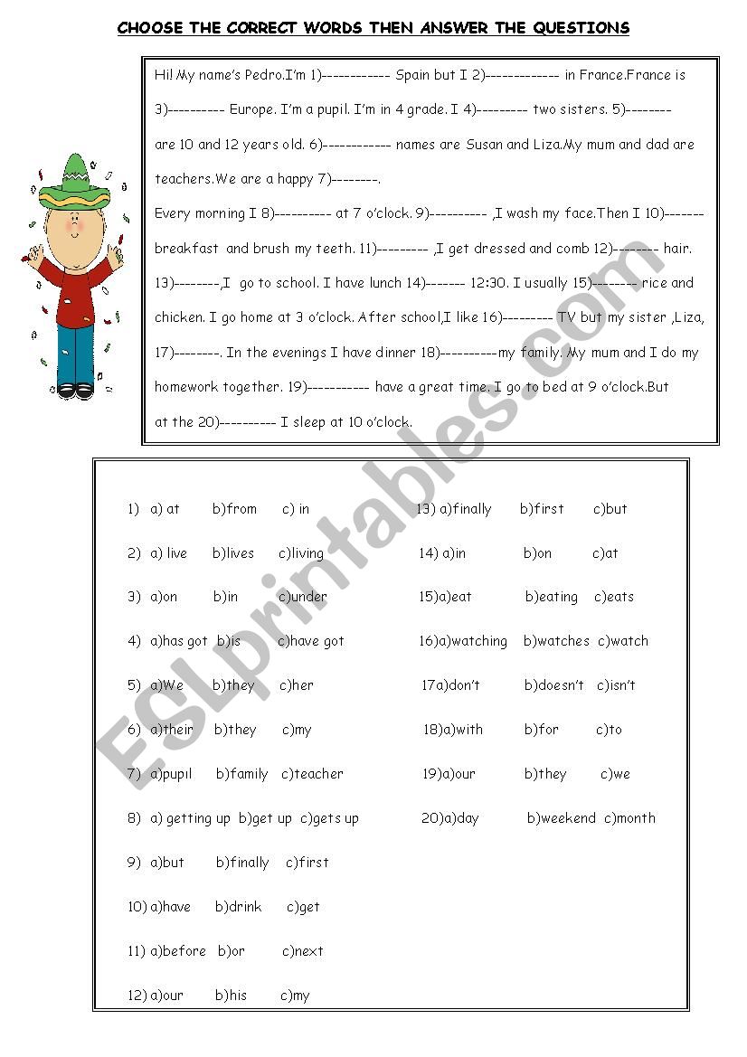 choose the best answer worksheet