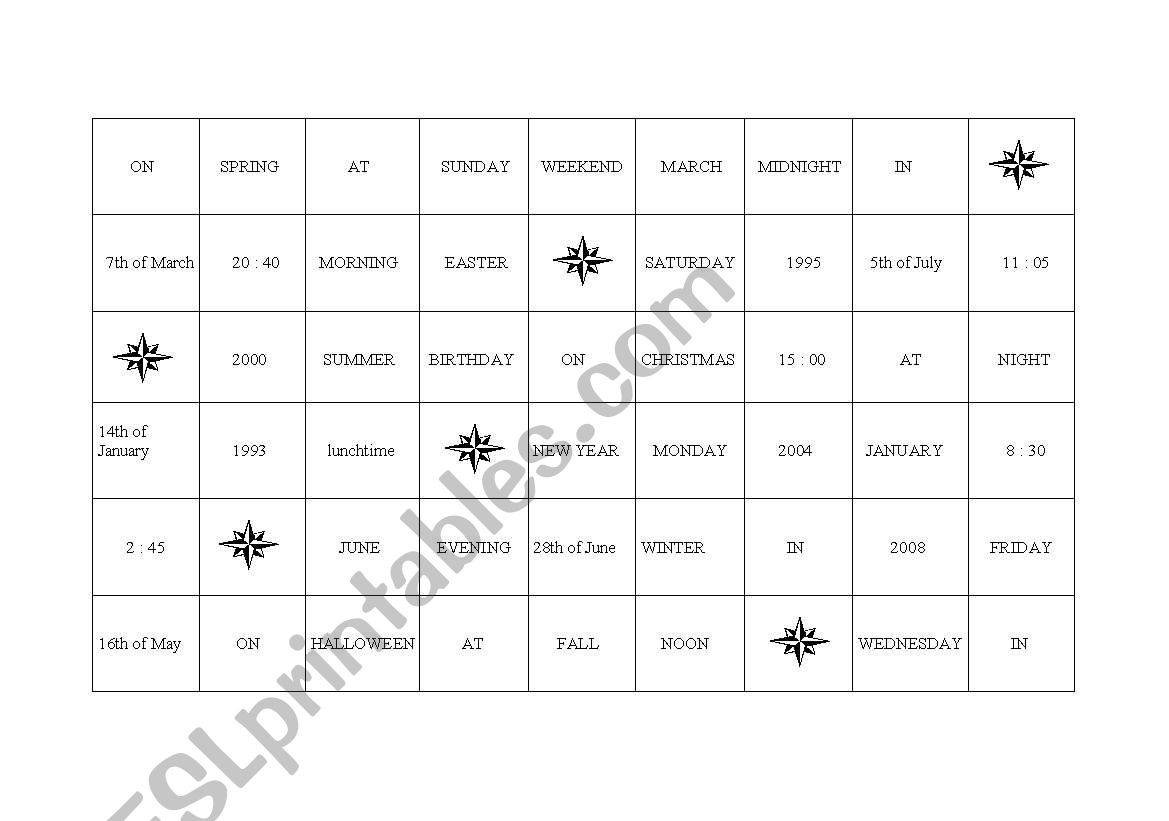 game(s) prepositions of time and tenses