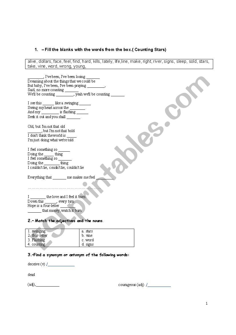 Counting stars worksheet