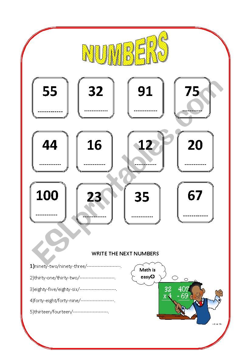 numbers worksheet