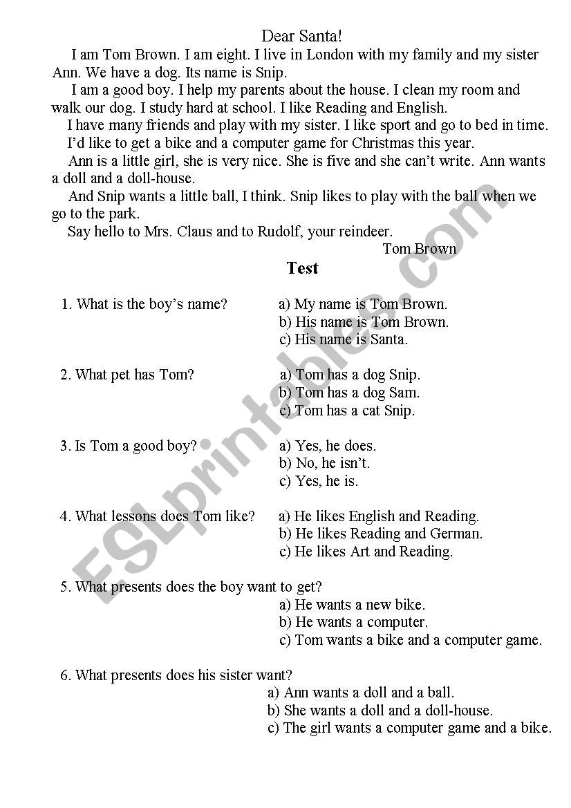 Letter to Santa worksheet